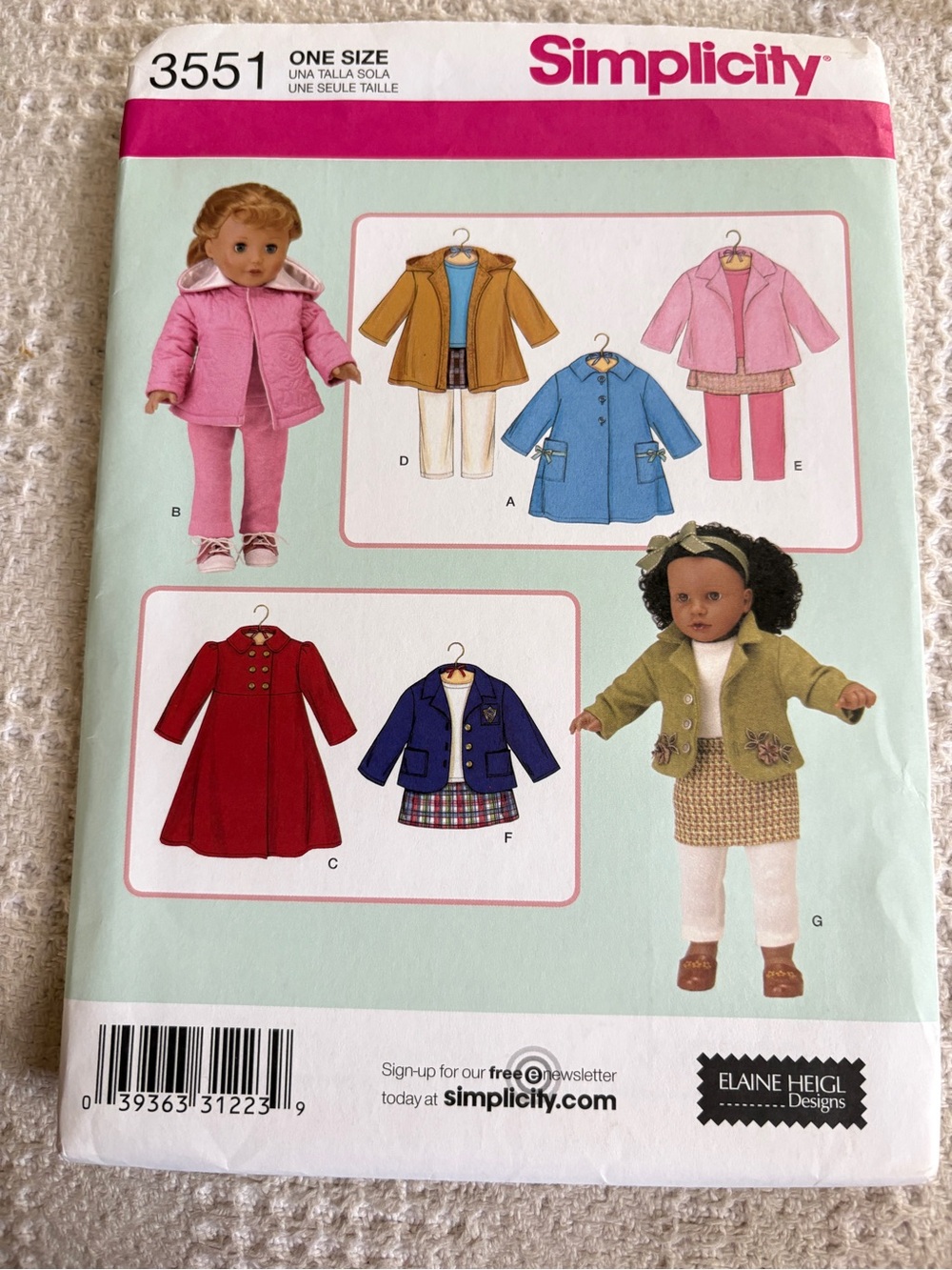 Simplicity Pattern 3551 for 18” Doll Clothes